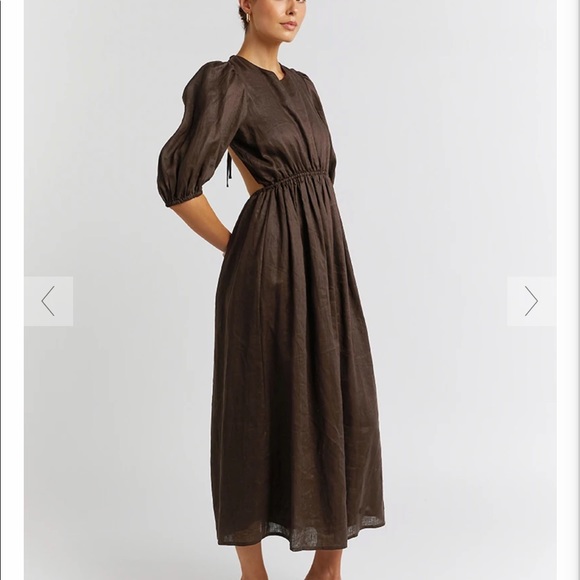 DISSH CLAUDIA DARK CHOC LINEN MIDI DRESS - Picture 2 of 9
